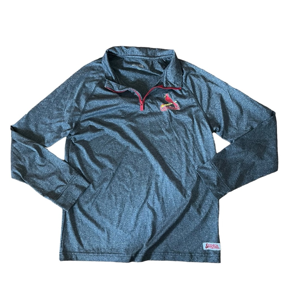 St Louis Cardinals MLB Stitches Quarter Zip Pullover Women’s XL Gray Red